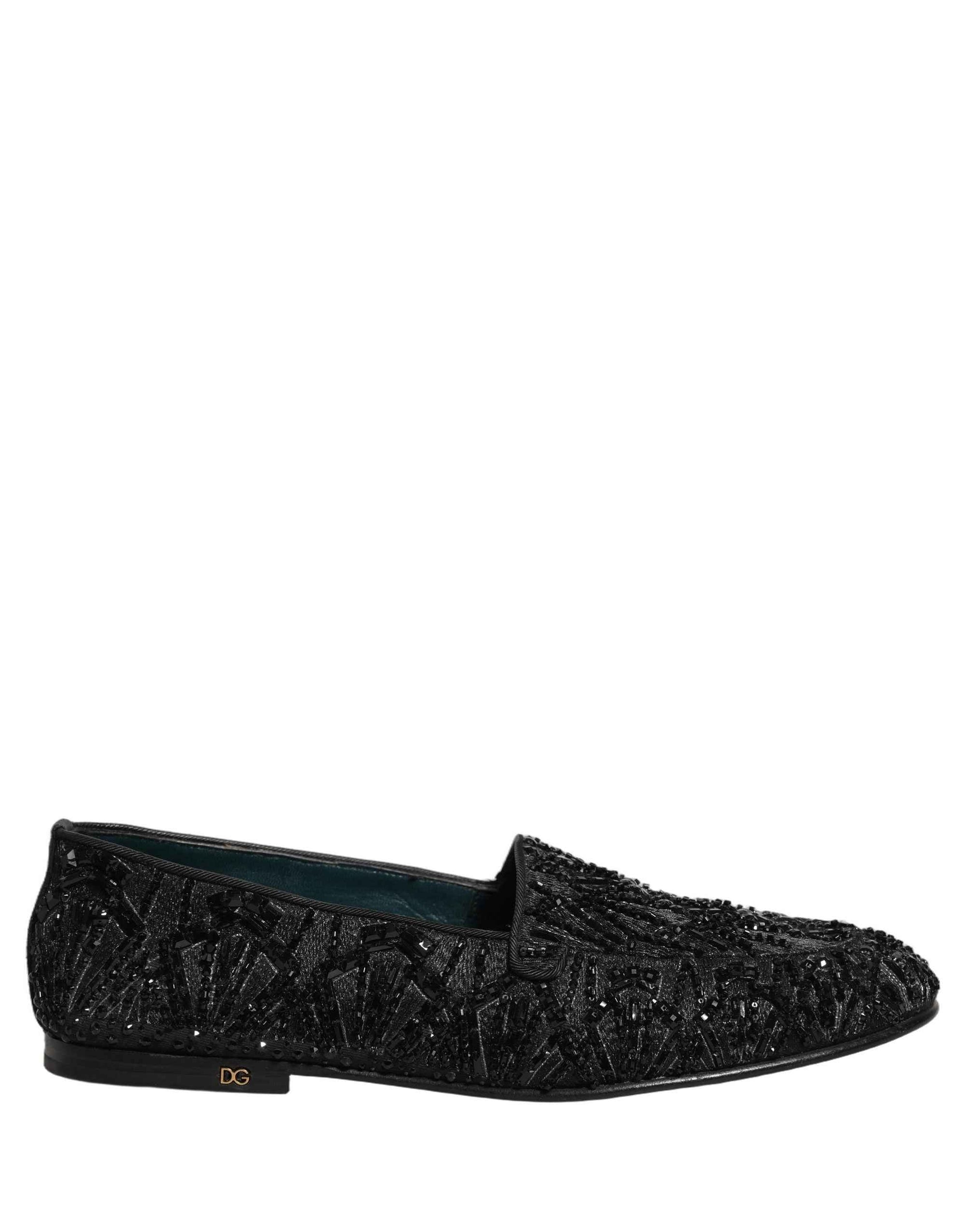 Dolce & Gabbana Black Velvet Embroidered Dress Loafers Shoes