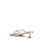 Amina Muaddi Gray Calf Leather Bos Taurus Flat Sandals