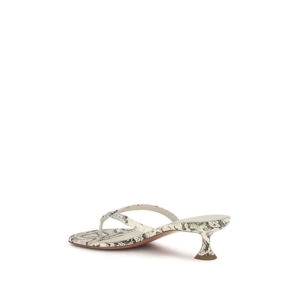 Amina Muaddi Gray Calf Leather Bos Taurus Flat Sandals