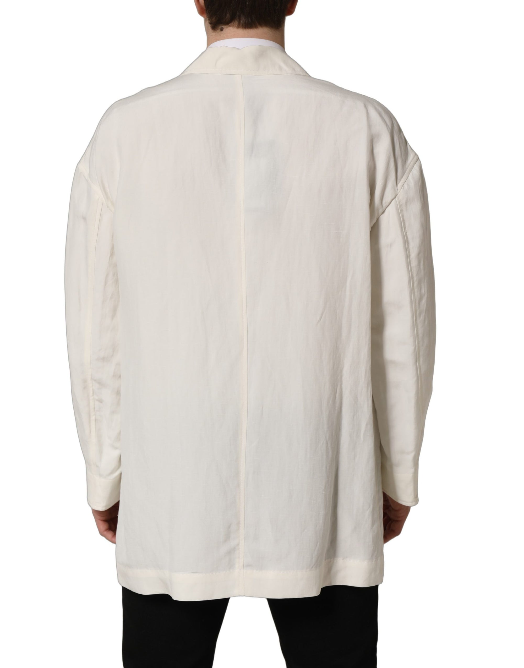Dolce & Gabbana Off White Flax Single Breasted Blazer Jacket