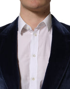 Dolce & Gabbana Blue Velvet Single Breasted Blazer Jacket