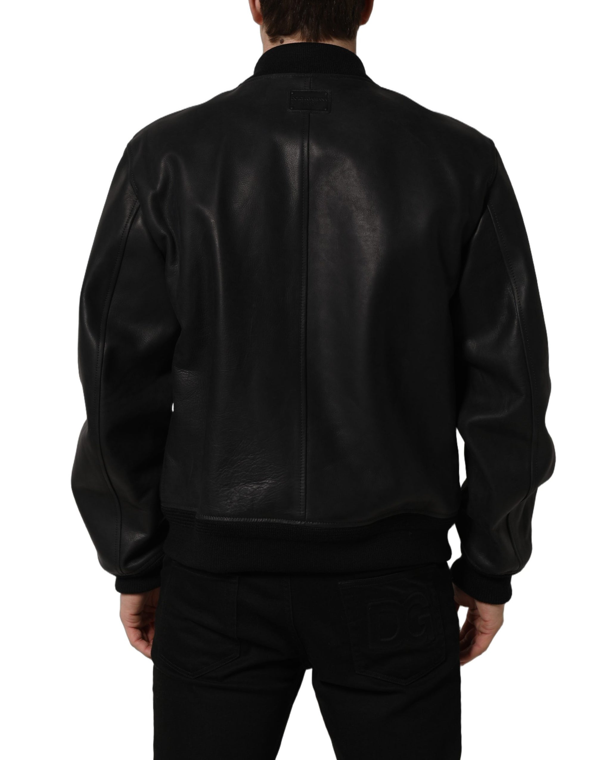 Dolce & Gabbana Black Leather Full Zip Men Biker Jacket