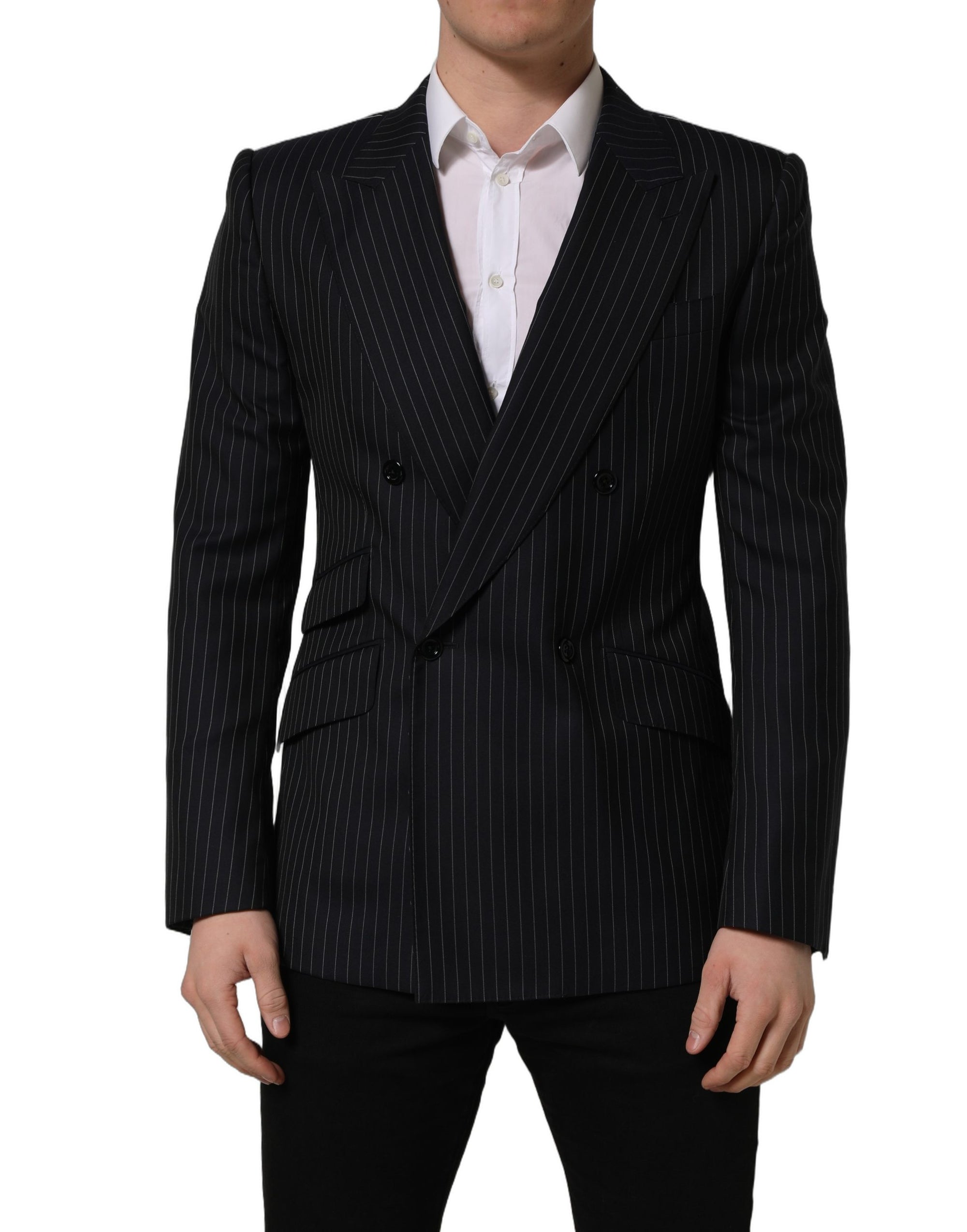 Dolce & Gabbana Black Stripes Wool Double Breasted Jacket