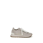 Brunello Cucinelli Gray Calf Leather Bos Taurus Athletic Sneakers