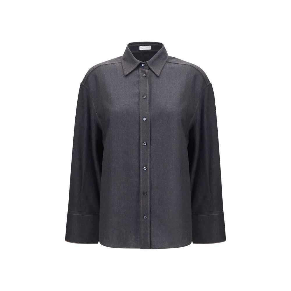 Brunello Cucinelli Gray Wool Oves Aries Dress Shirt