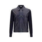 Brunello Cucinelli Blue Calf Leather Bos Taurus Leather Jacket