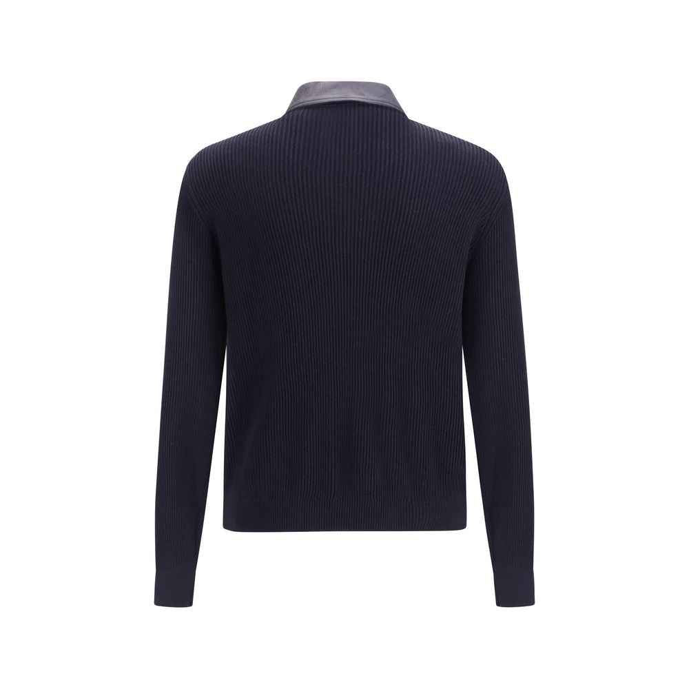 Brunello Cucinelli Blue Calf Leather Bos Taurus Leather Jacket