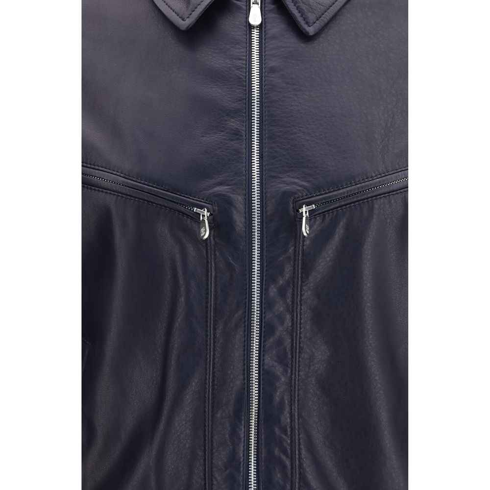 Brunello Cucinelli Blue Calf Leather Bos Taurus Leather Jacket