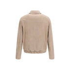 Brunello Cucinelli Beige Calf Leather Bos Taurus Leather Jacket