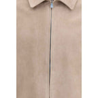 Brunello Cucinelli Beige Calf Leather Bos Taurus Leather Jacket