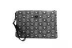 MCM Veritas Medium Dark Grey Denim Monogram Logo Canvas Clutch Pouch Handbag