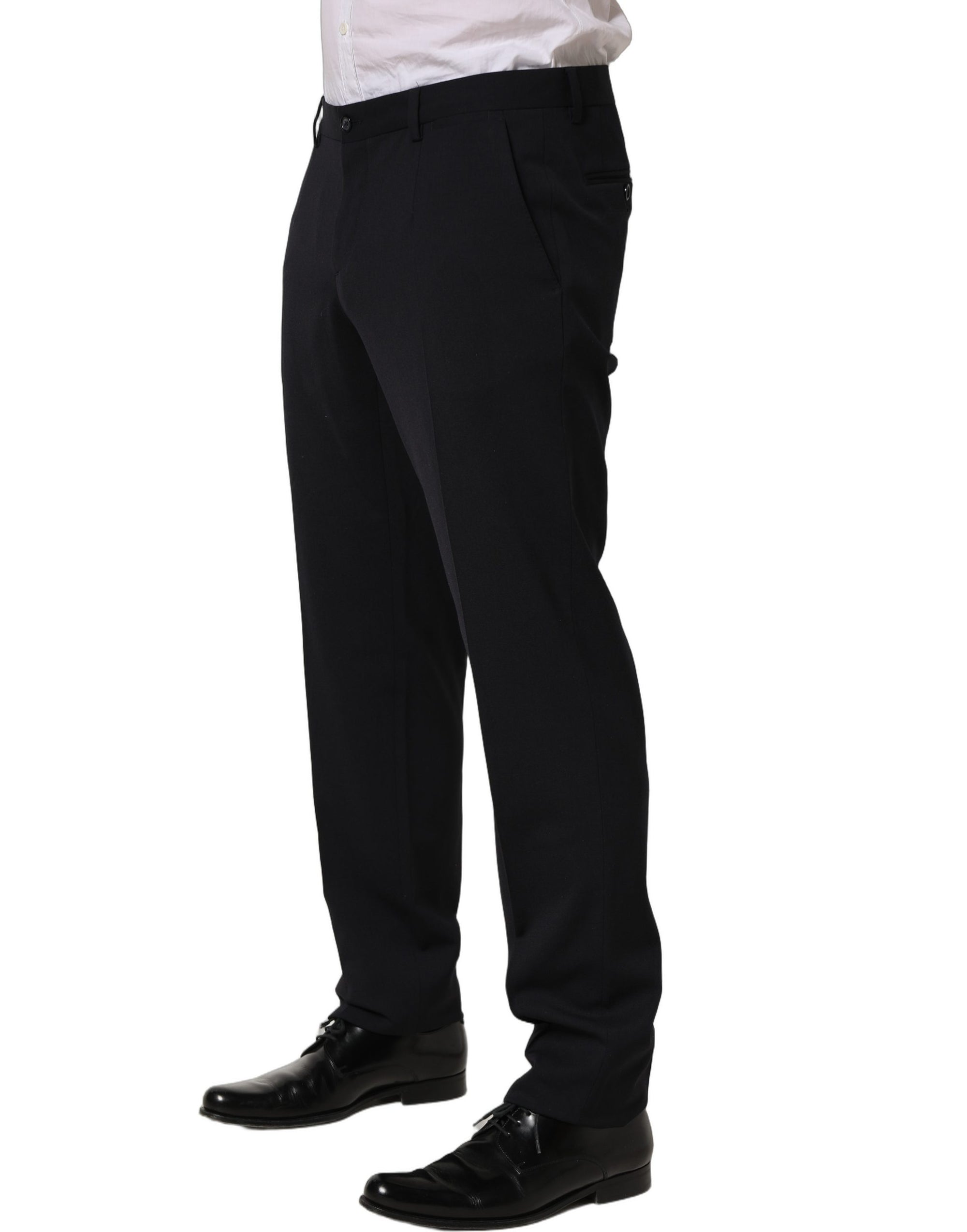 Dolce & Gabbana Black Wool Tapered Leg Dress Trouser Pants