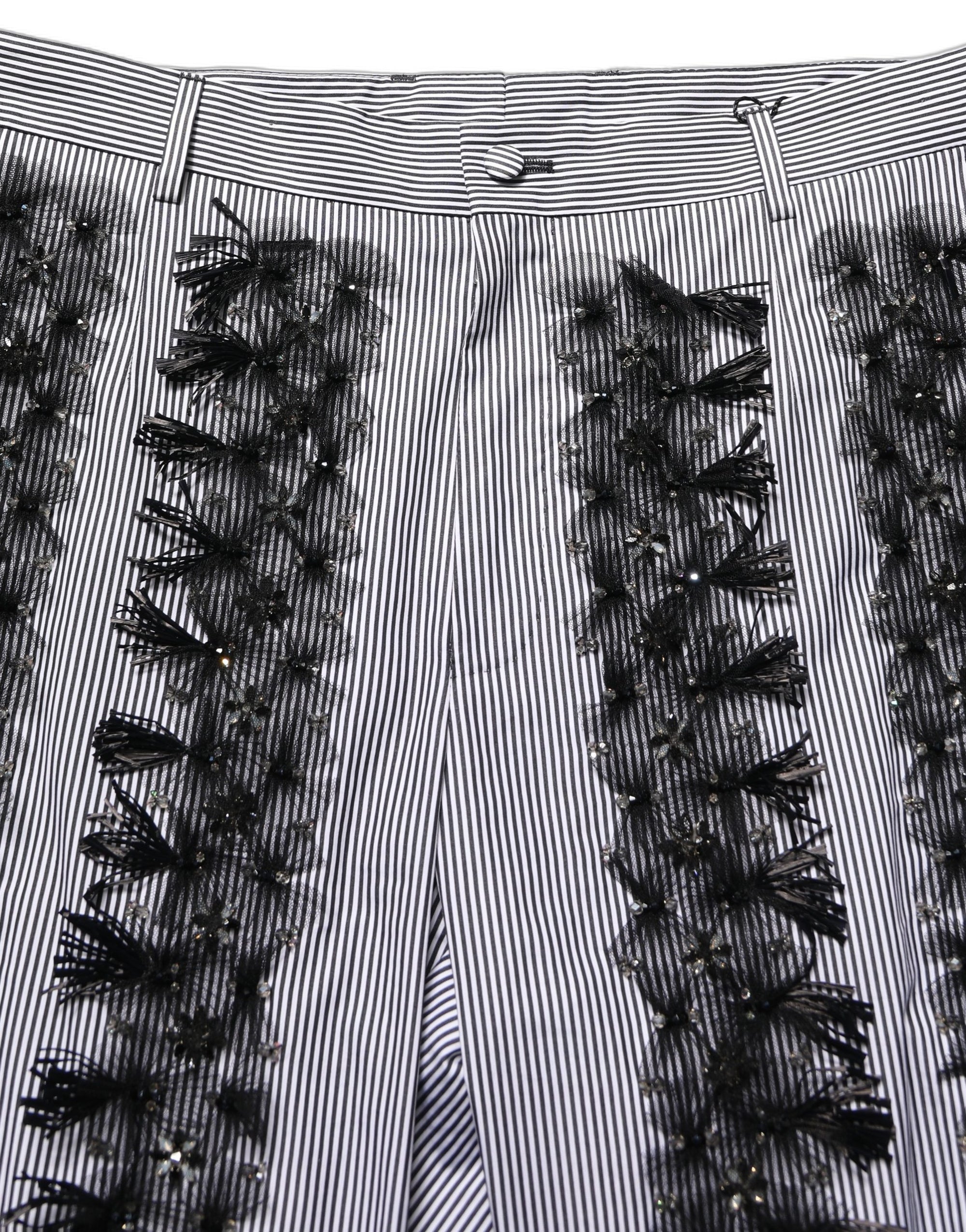 Dolce & Gabbana BlackGray Pinstripe Embellished Trouser Pants