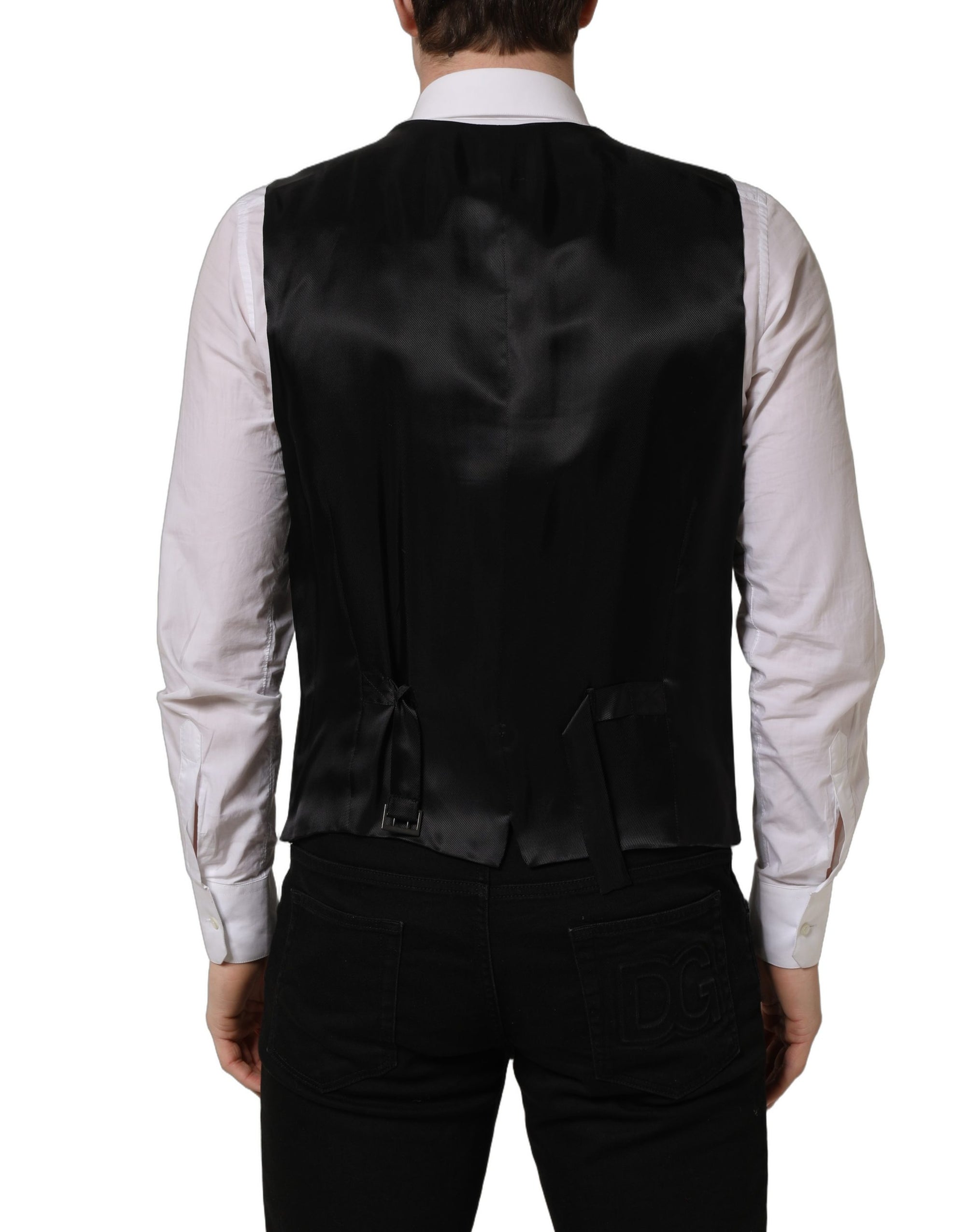 Dolce & Gabbana Black Wool Single Breasted Waistcoat Vest