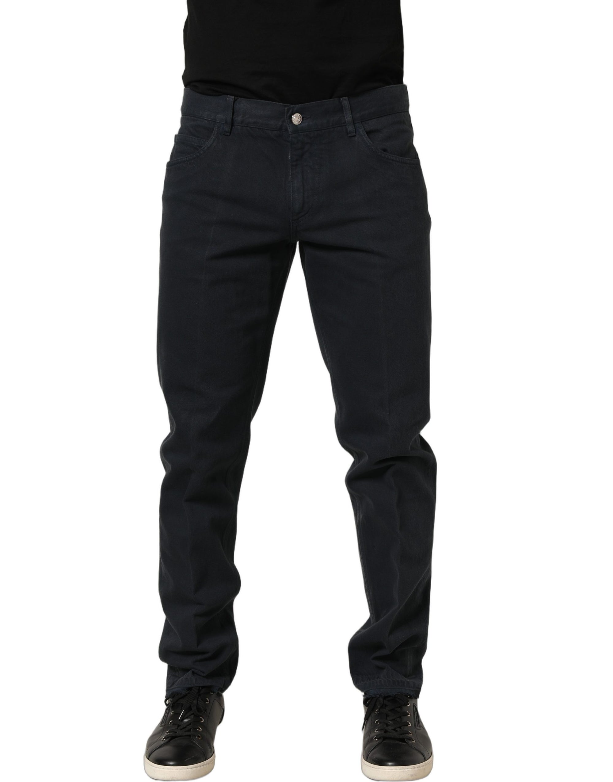 Dolce & Gabbana Black Cotton Mid Waist Skinny Men Denim Jeans