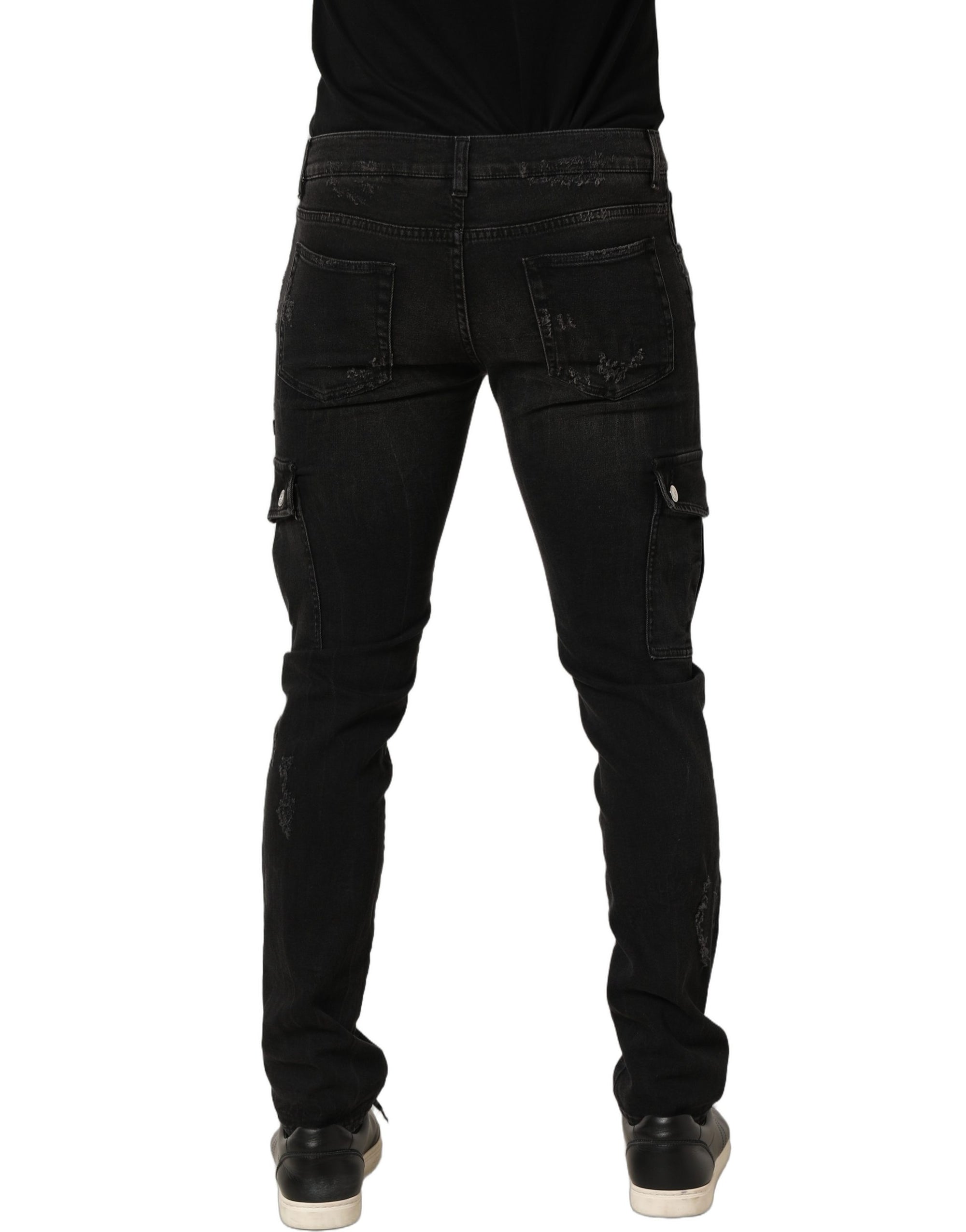 Dolce & Gabbana Black Distressed Cargo Cotton Men Denim Jeans