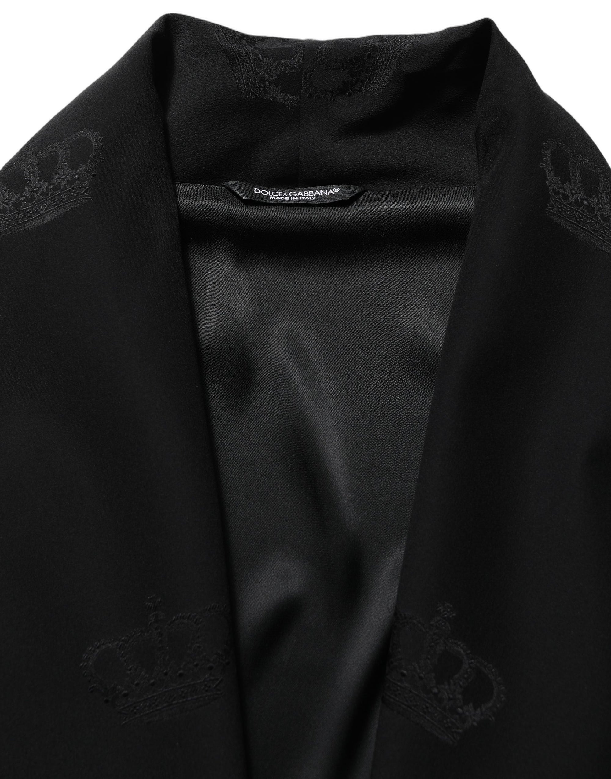 Dolce & Gabbana Black 100% Silk Robe Men Wrap Coat Jacket