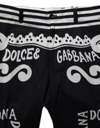 Dolce & Gabbana Black Cotton Poplin MarinaPrint Trouser Pants