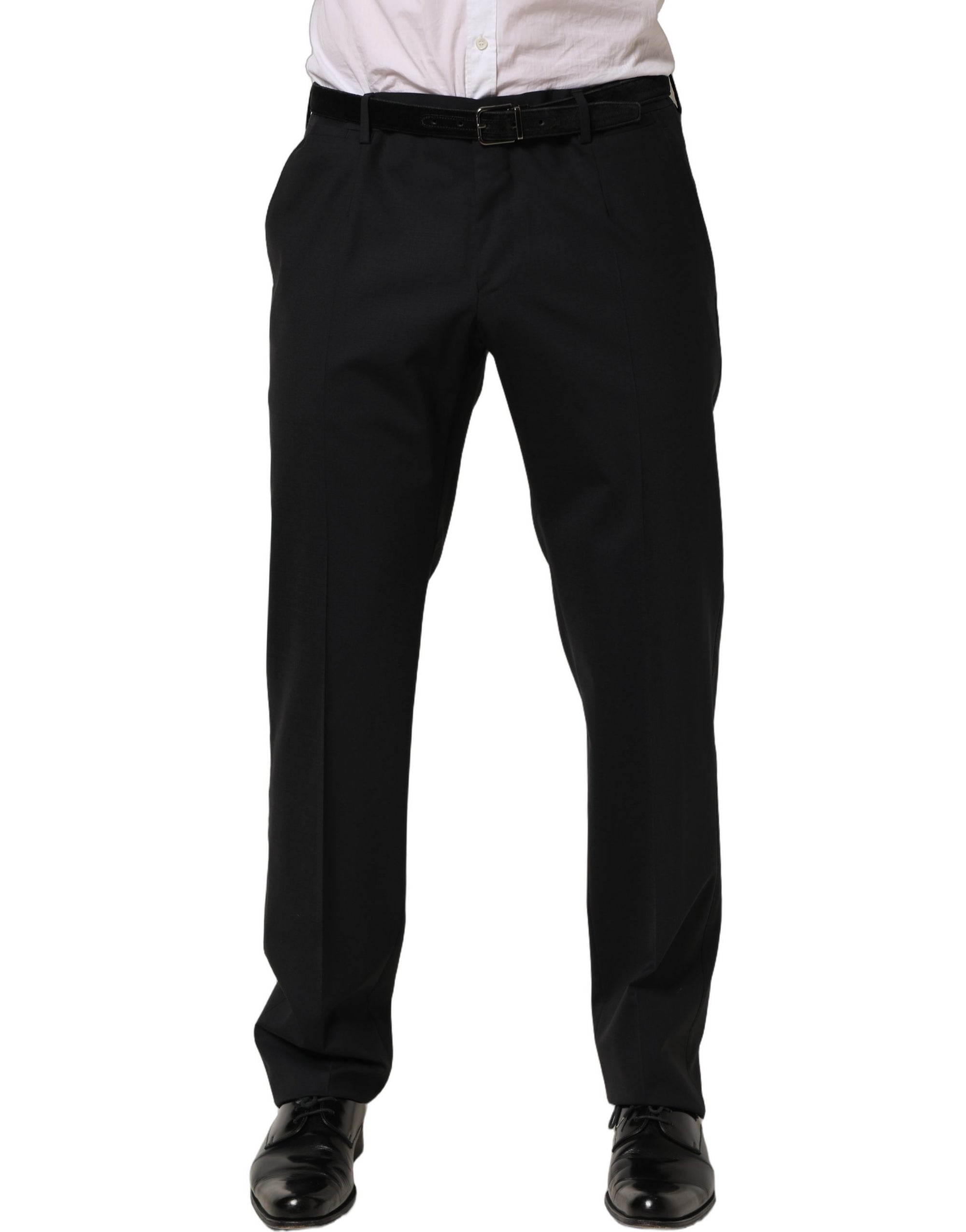 Dolce & Gabbana Black Wool Tapered Leg Dress Trouser Pants