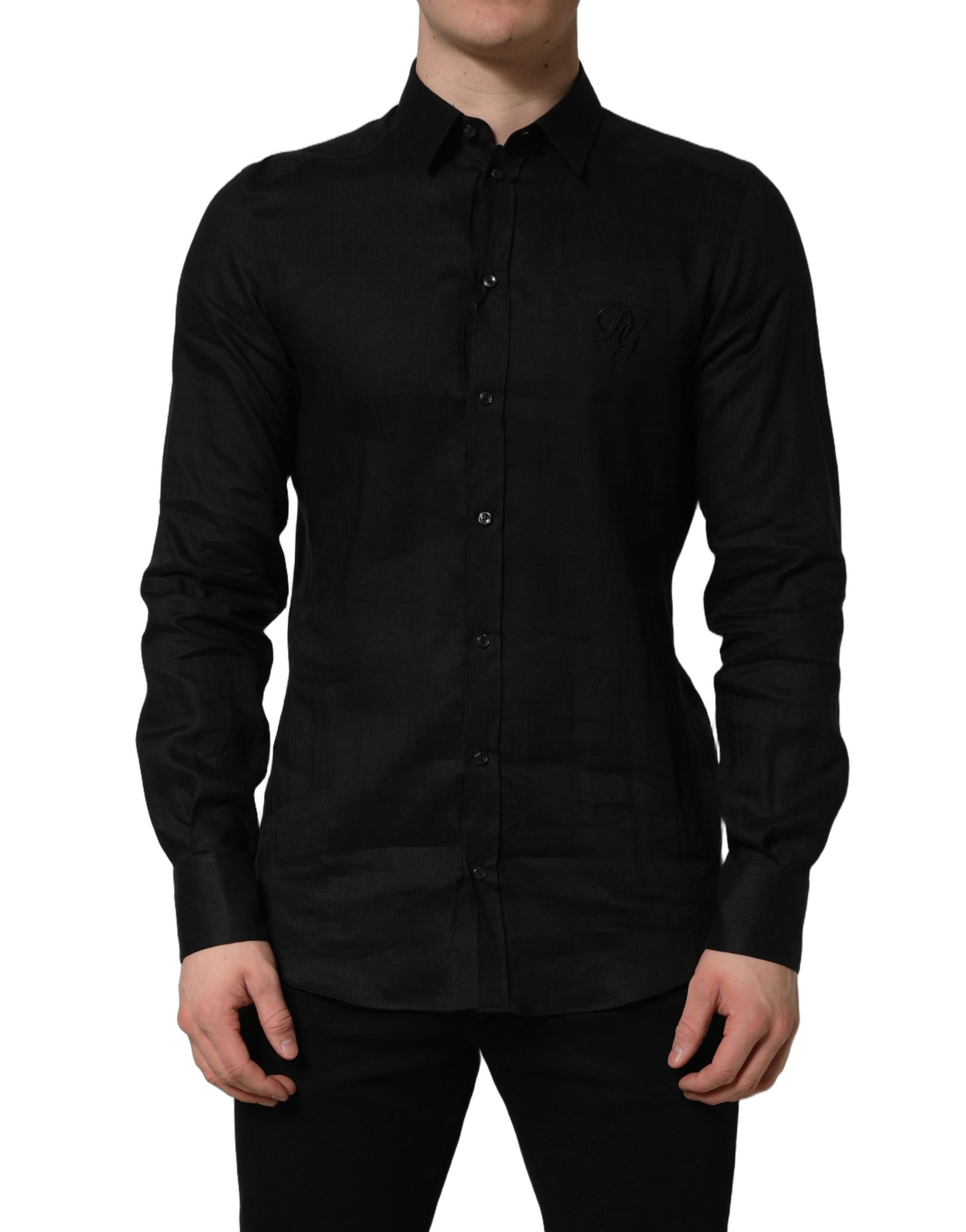 Dolce & Gabbana Black MARTINI Long Sleeves Linen Dess Shirt