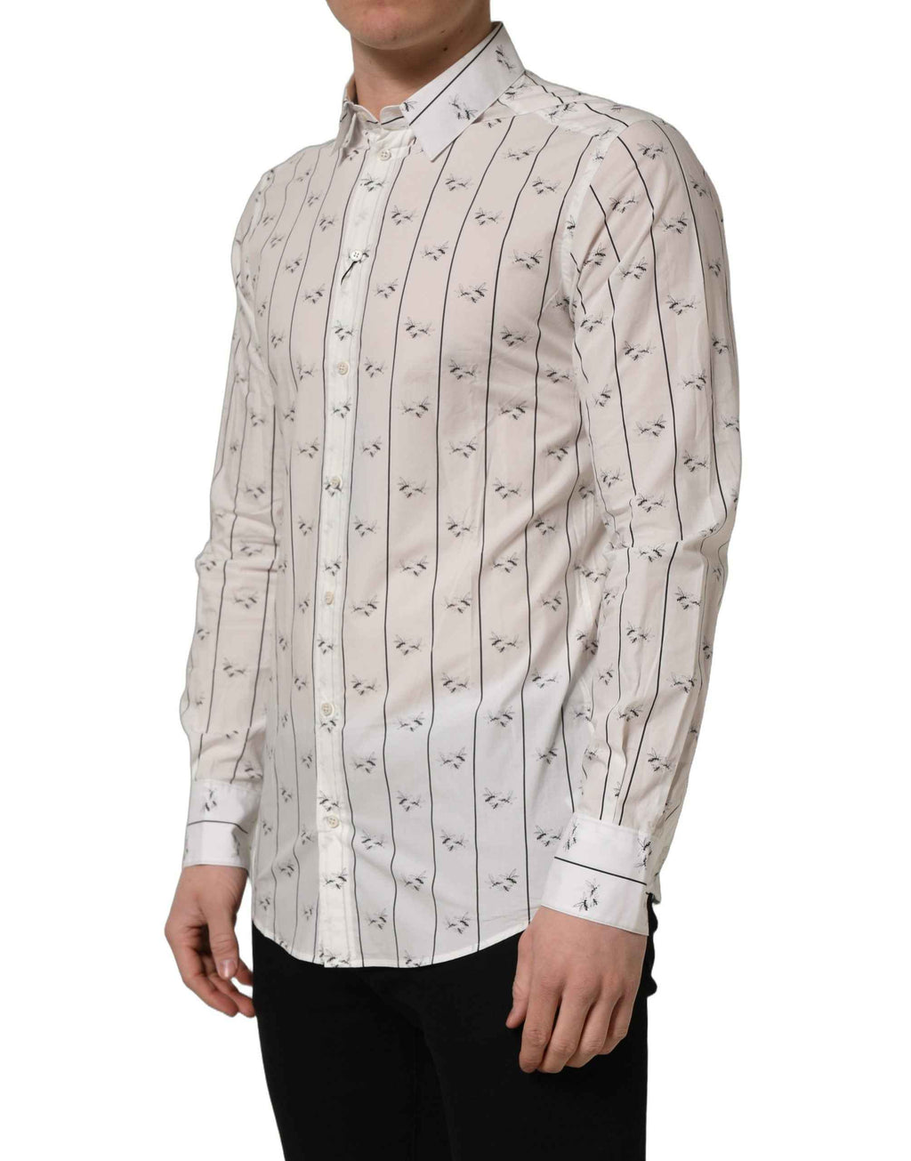 Dolce & Gabbana White Bee Print Cotton GOLD Fit Dress Shirt