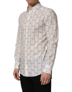Dolce & Gabbana White Bee Print Cotton GOLD Fit Dress Shirt
