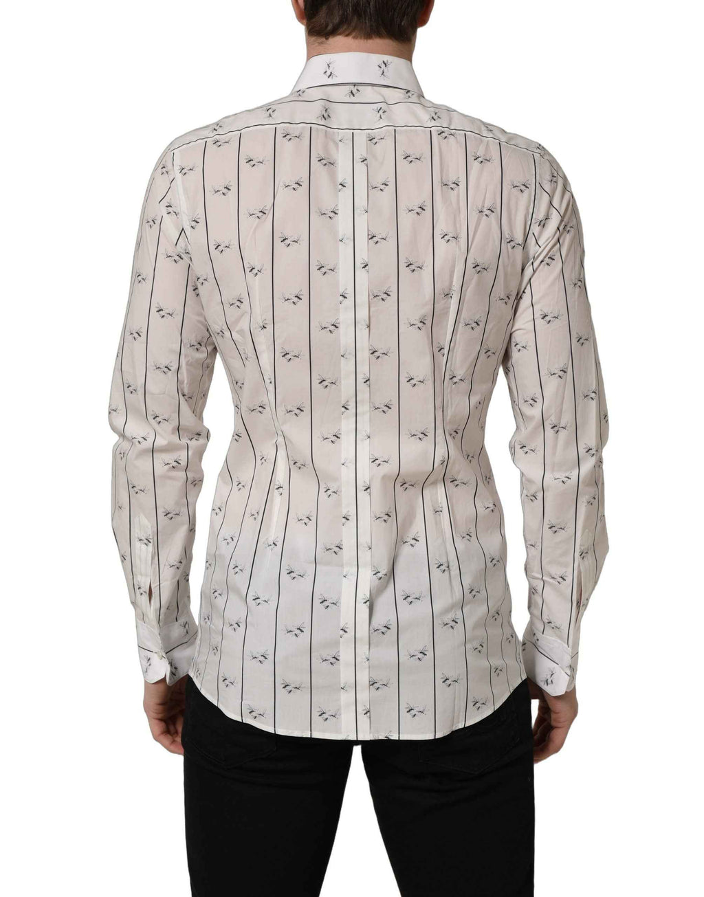 Dolce & Gabbana White Bee Print Cotton GOLD Fit Dress Shirt
