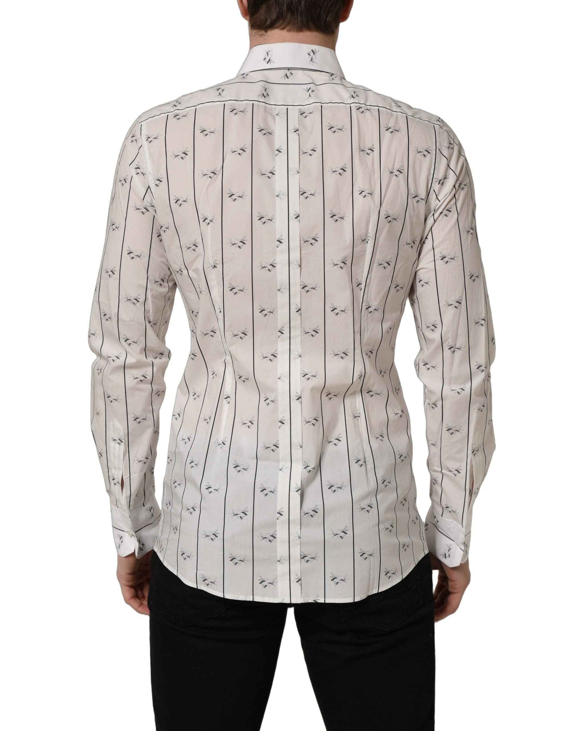Dolce & Gabbana White Bee Print Cotton GOLD Fit Dress Shirt