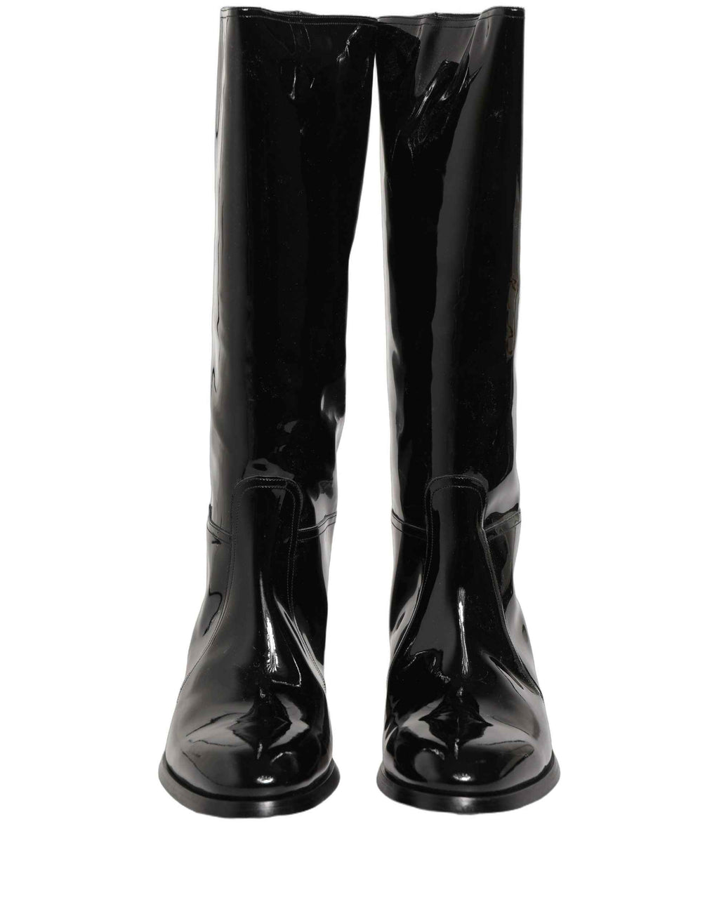 Dolce & Gabbana Black Leather Knee High Heels Boots Shoes