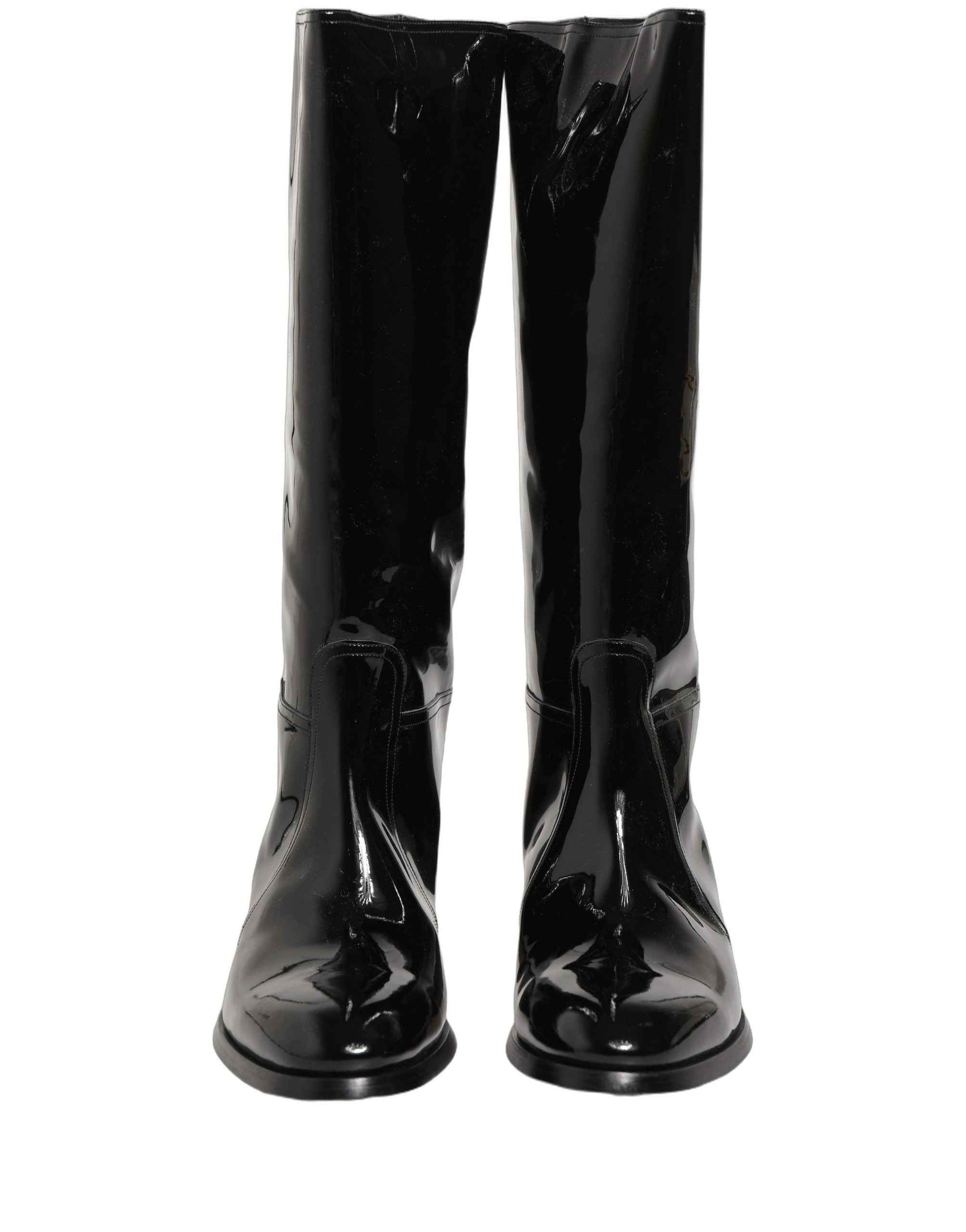 Dolce & Gabbana Black Leather Knee High Heels Boots Shoes