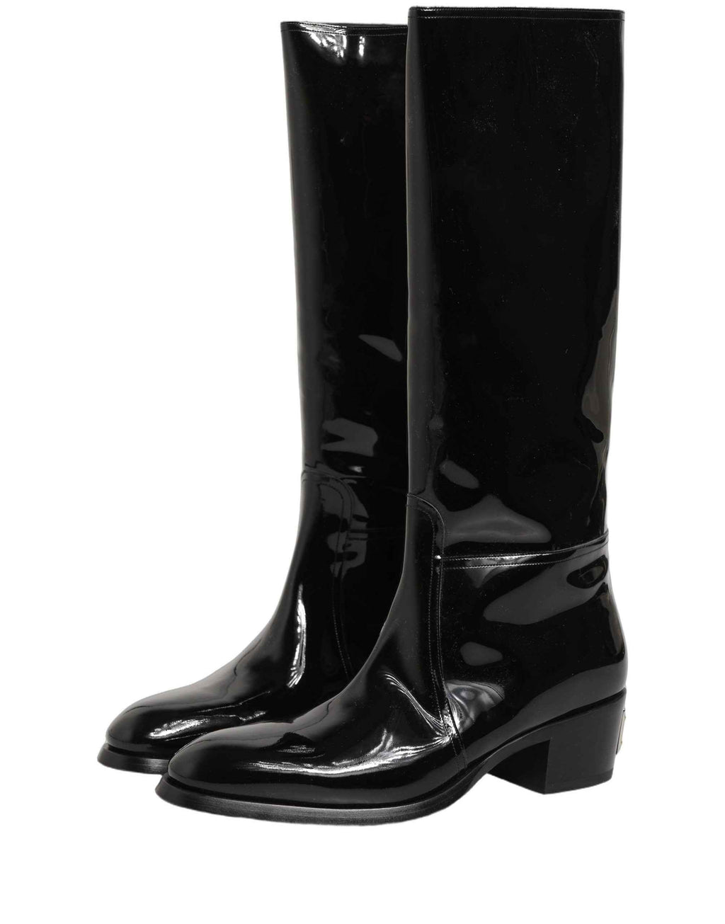 Dolce & Gabbana Black Leather Knee High Heels Boots Shoes