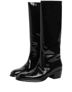 Dolce & Gabbana Black Leather Knee High Heels Boots Shoes