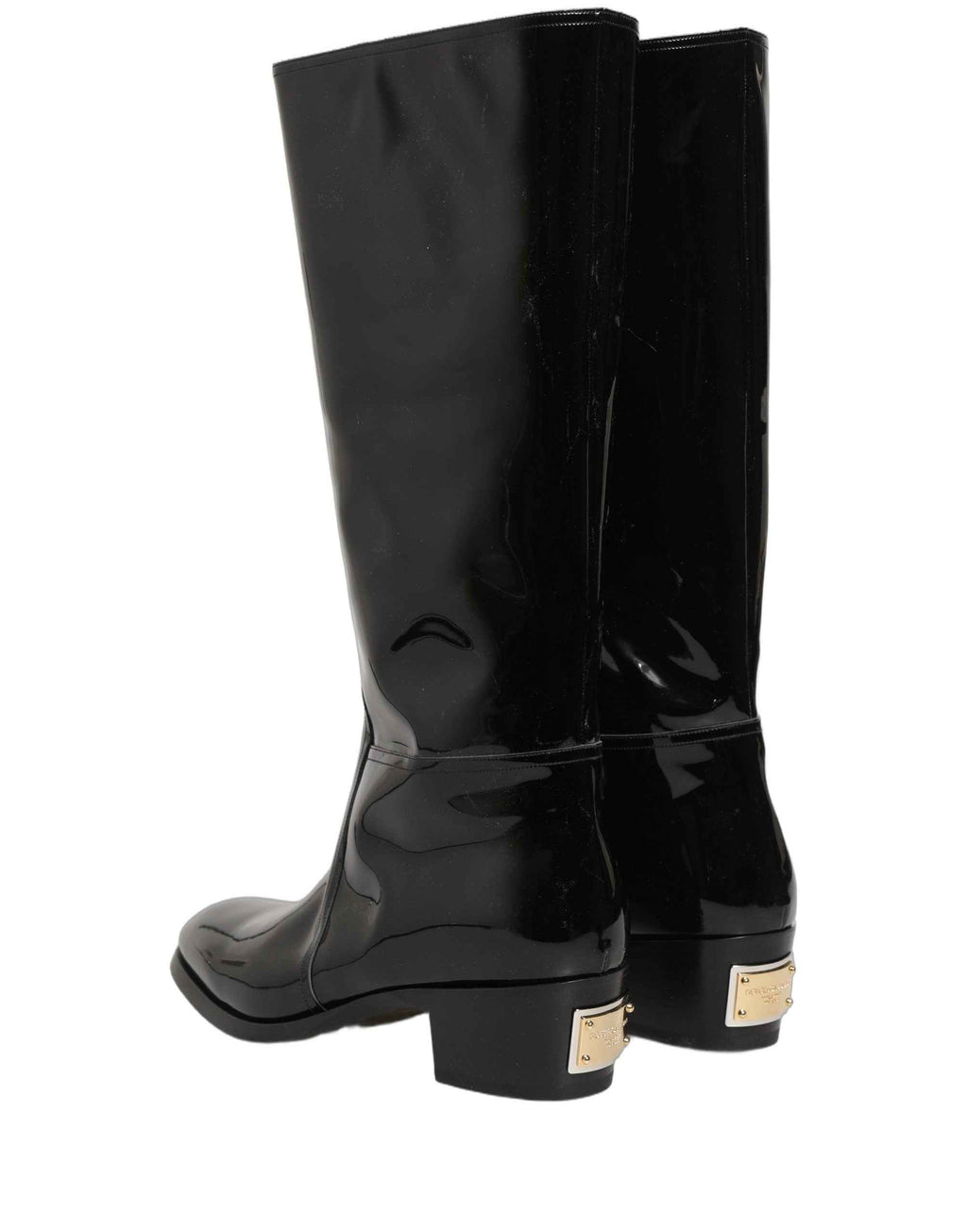 Dolce & Gabbana Black Leather Knee High Heels Boots Shoes
