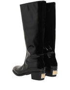 Dolce & Gabbana Black Leather Knee High Heels Boots Shoes