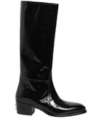 Dolce & Gabbana Black Leather Knee High Heels Boots Shoes