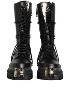 Dolce & Gabbana Black Stud Platform Combat High Boots Shoes