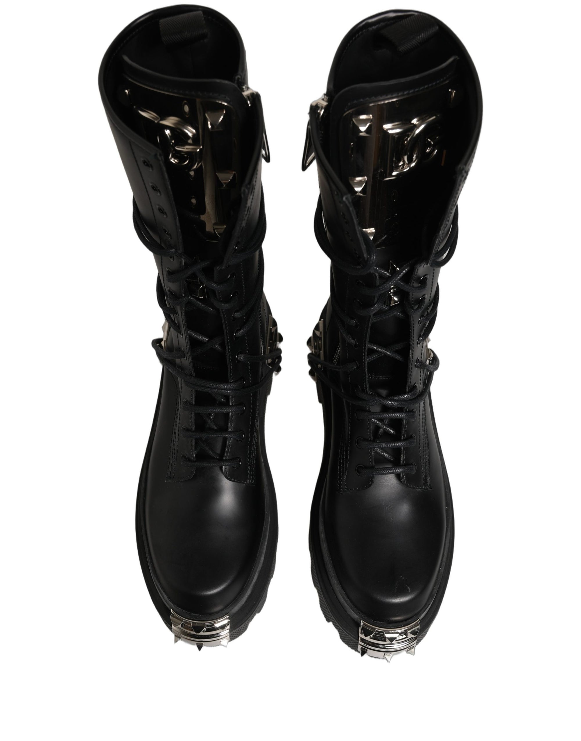 Dolce & Gabbana Black Stud Platform Combat High Boots Shoes