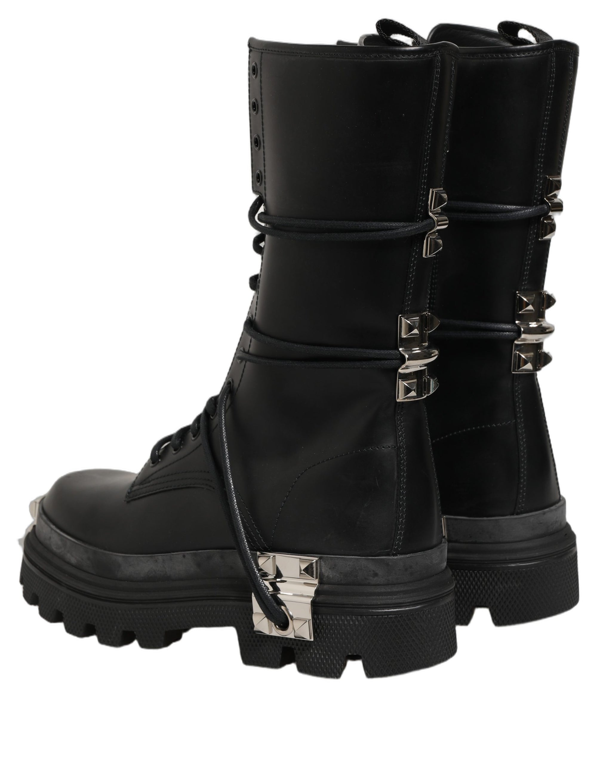 Dolce & Gabbana Black Stud Platform Combat High Boots Shoes
