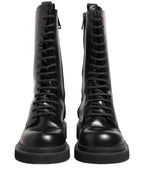 Dolce & Gabbana Black Leather Lace Up Men Combat Boots Shoes