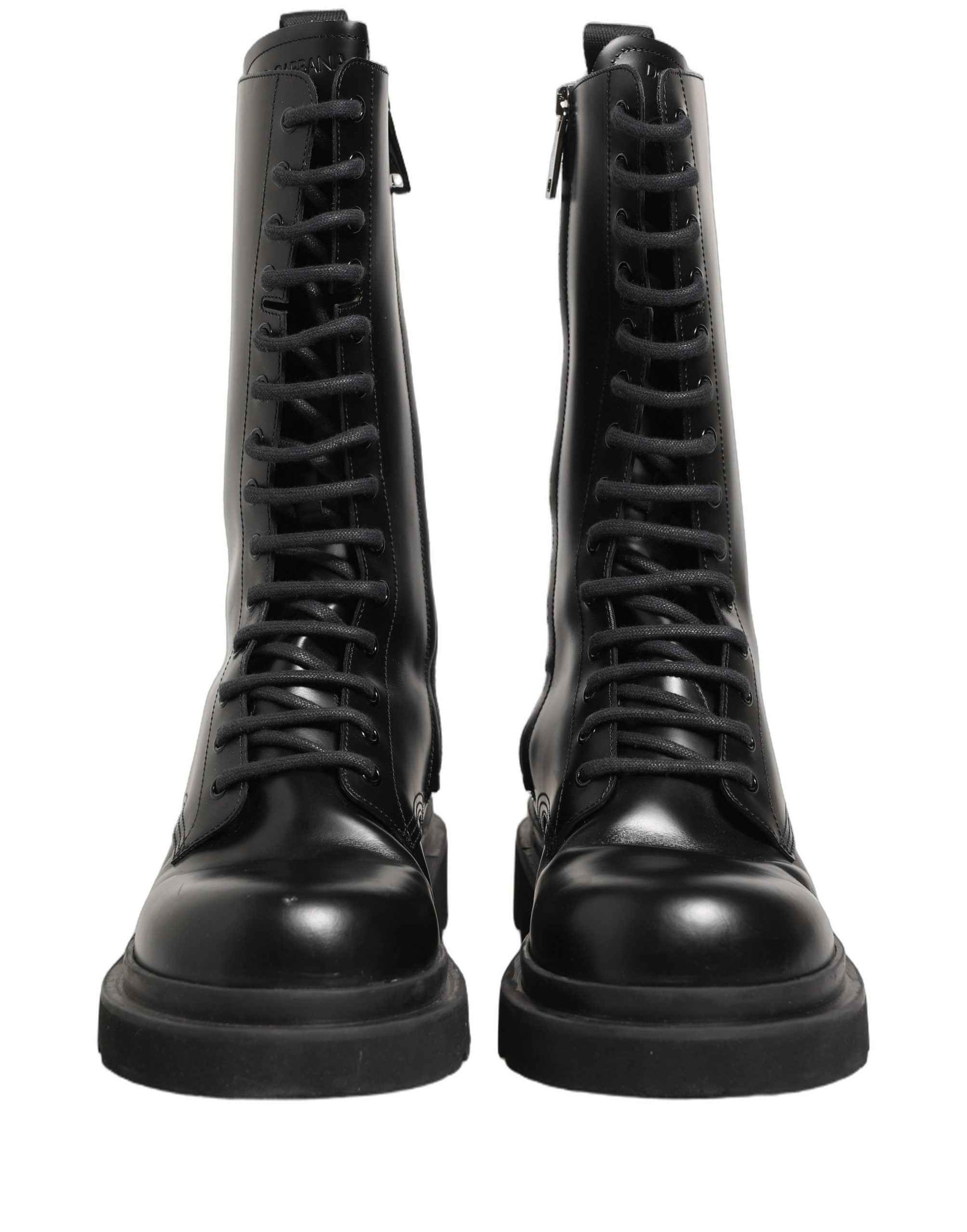 Dolce & Gabbana Black Leather Lace Up Men Combat Boots Shoes