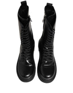 Dolce & Gabbana Black Leather Lace Up Men Combat Boots Shoes