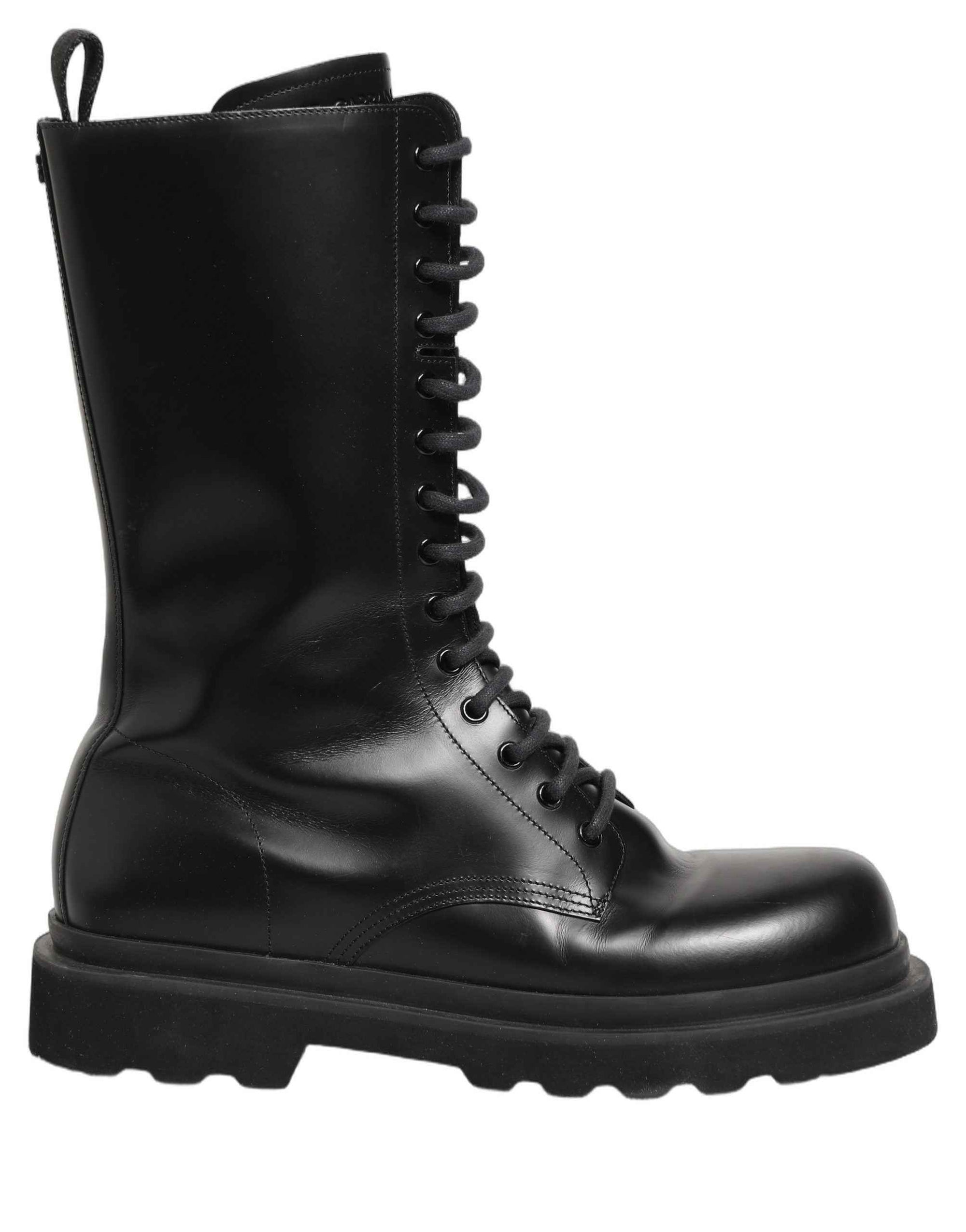 Dolce & Gabbana Black Leather Lace Up Men Combat Boots Shoes