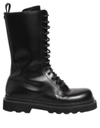 Dolce & Gabbana Black Leather Lace Up Men Combat Boots Shoes