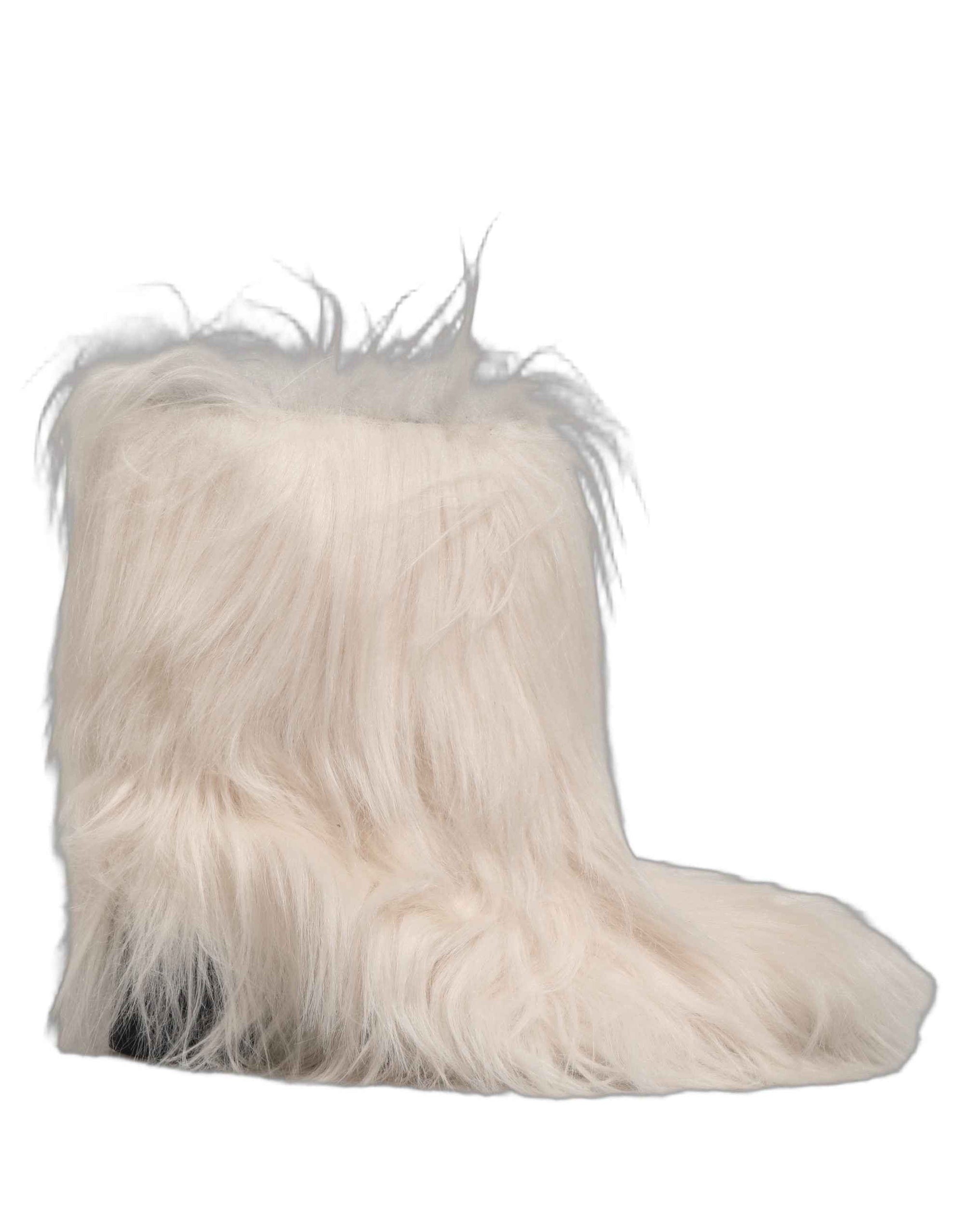 Dolce & Gabbana White Faux Fur Mid Calf Men Boots Shoes