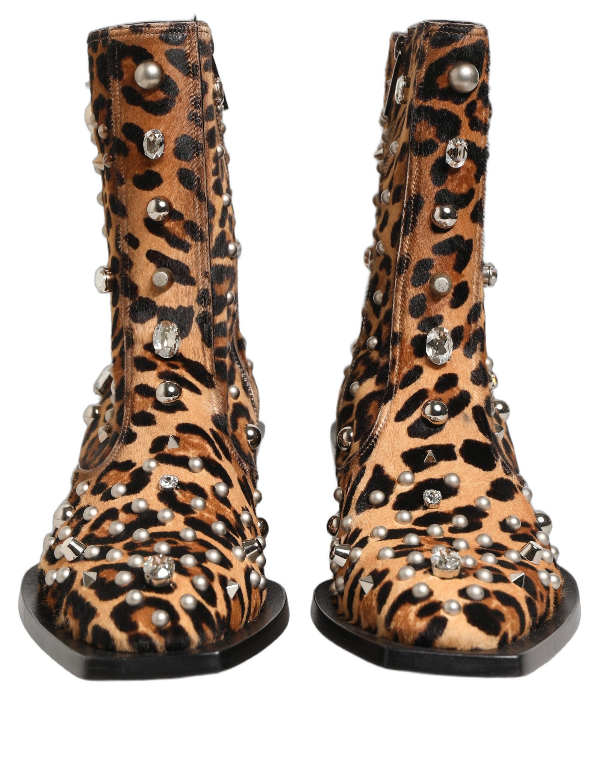 Dolce & Gabbana Brown Leopard Embellished Mid Calf Men Boots Shoes