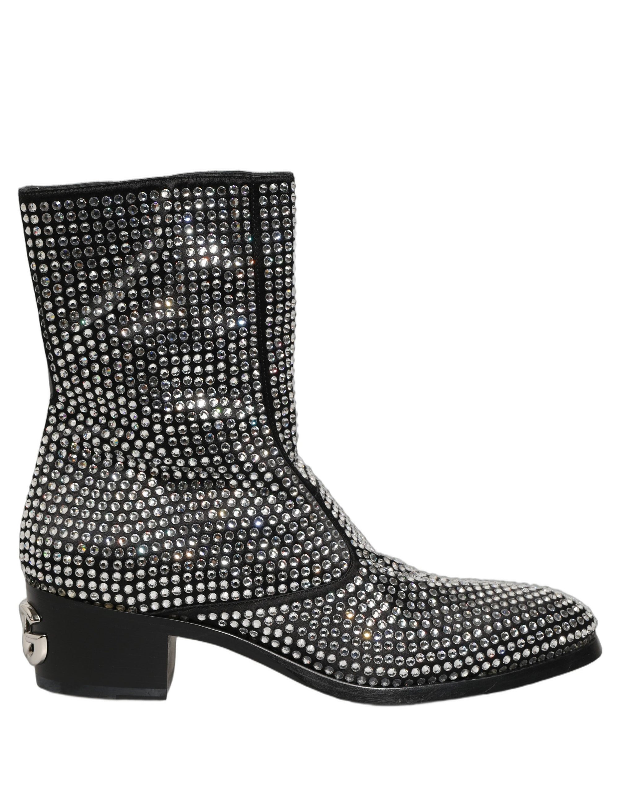 Dolce & Gabbana Black Crystal Embellished Ankle Boots Shoes