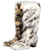 Dolce & Gabbana Multicolor Knee High Faux Fur Boots Shoes