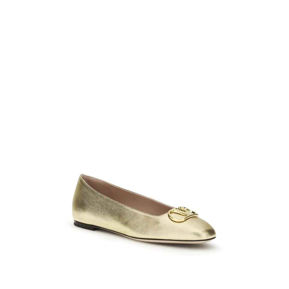 Valentino Garavani Gold Napa Leather / Calf Bos Taurus Ballet Flats