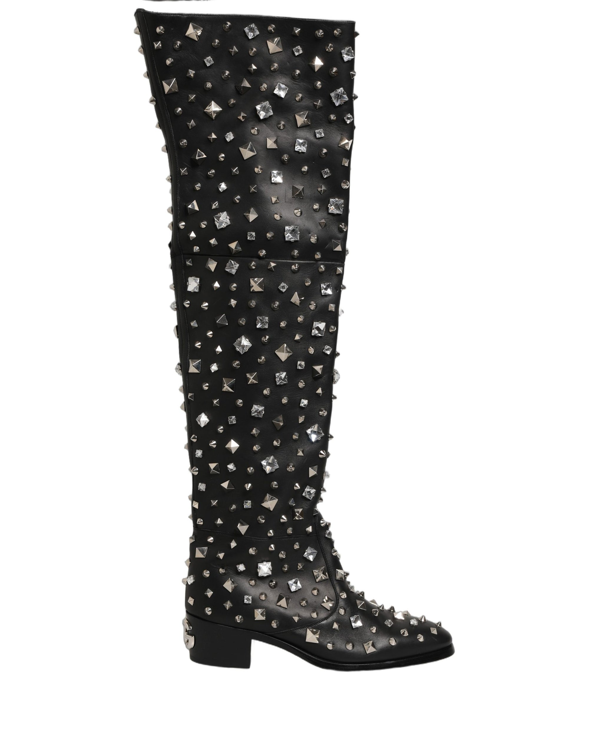 Dolce & Gabbana Black Crystal Embellished High Boots Shoes