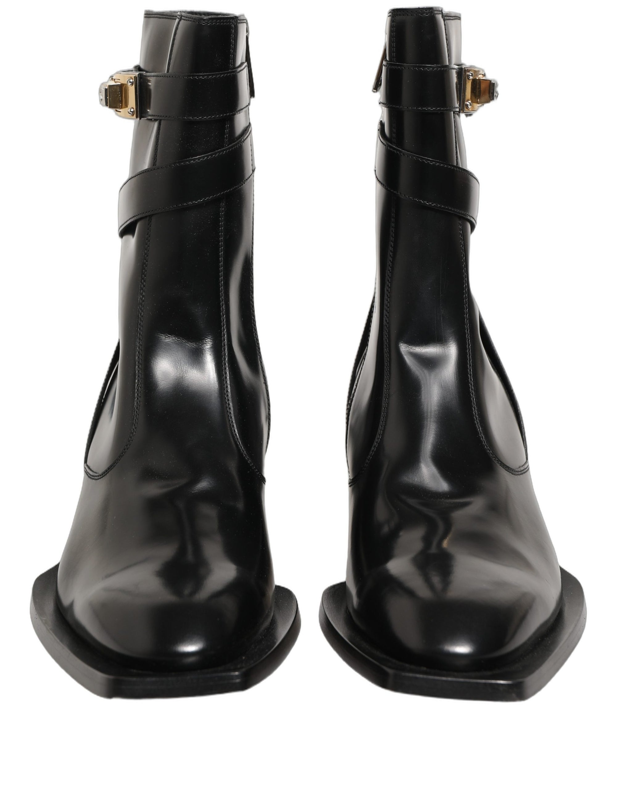 Dolce & Gabbana Black Leather DG Plaque Mid Calf Boots Shoes